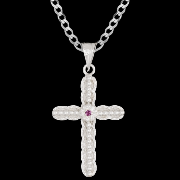 The epitome of elegance is our Ezra Cross Pendant Necklace featuring a silver plated shiny finish detailed with beads and a customizable stone. Pair it with a special discount sterling silver chain today!